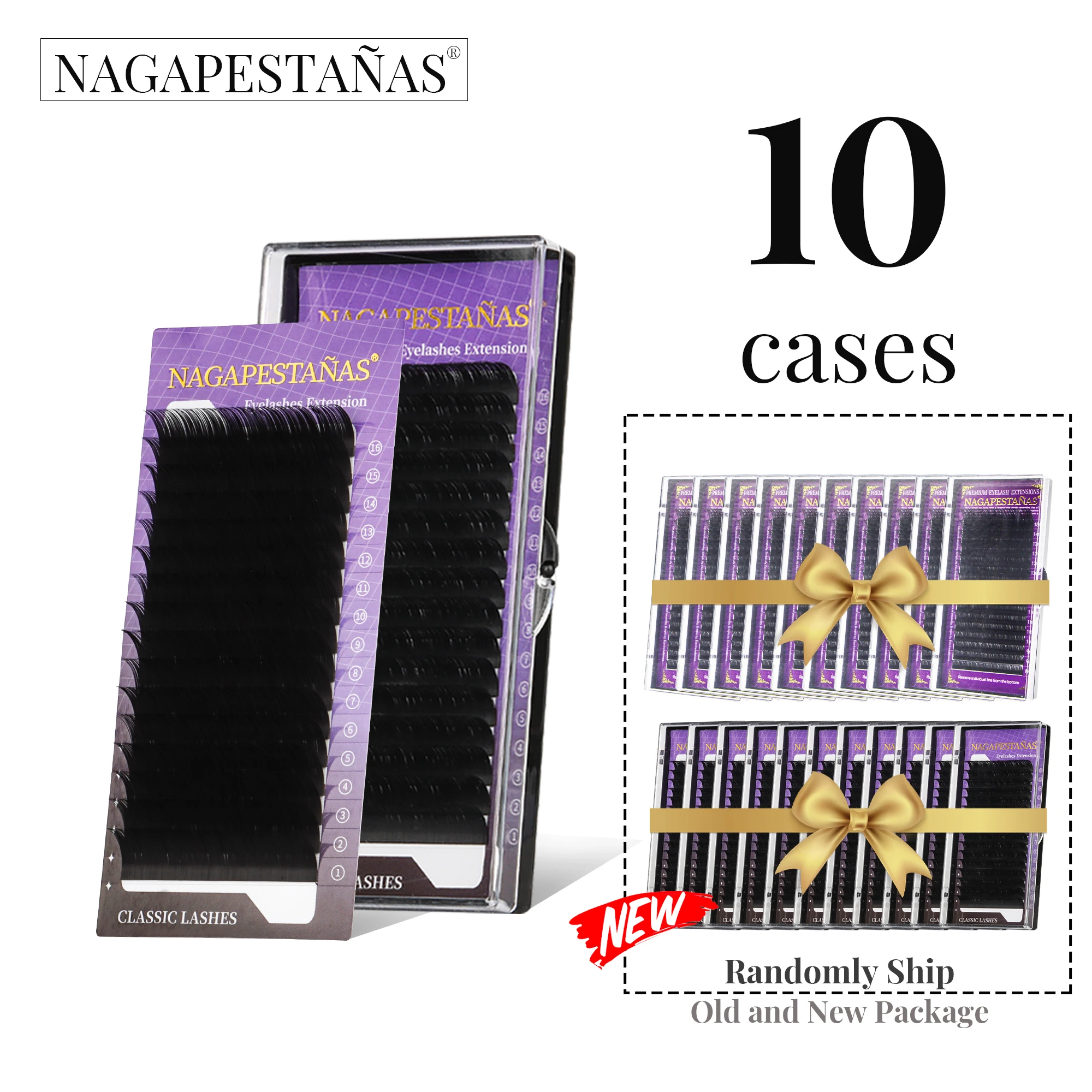 

NAGA 10 шт. классические искусственные удлинители 16 рядов матовый черный мягкий натуральный Non NAGARAKU лучший профессиональный макияж