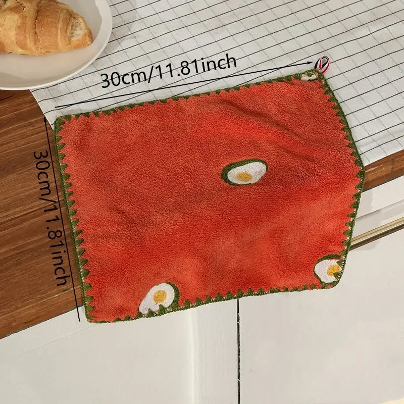 Absorbent Hand Towel with Fruit Embroidery Super Soft Hangable Quick Dry Bathroom Kitchen