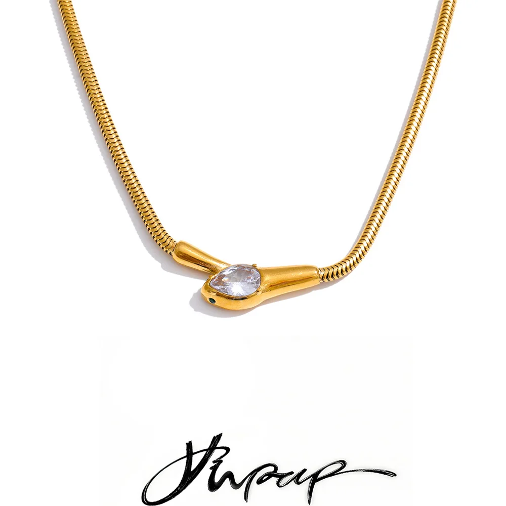 Yhpup Necklace with Snake Pendant, Waterproof Stainless Steel Zirconia