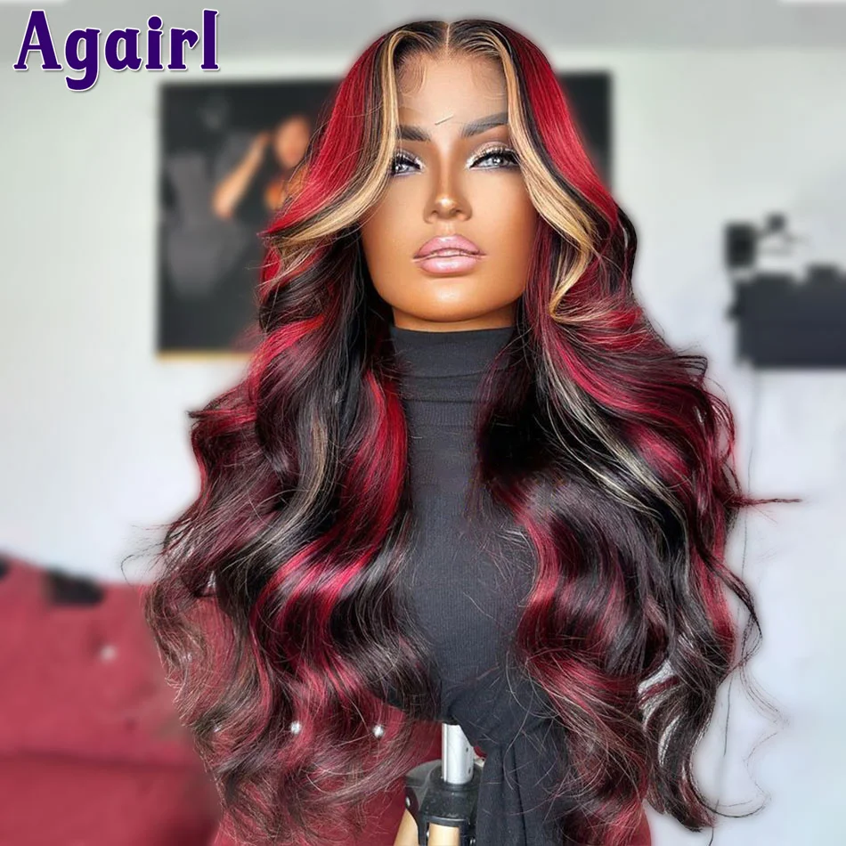 Red Blonde Highlight 13X6 Wavy Lace Frontal Wig Glueless 13x4 Body Wave Human Hair Wigs PrePlucked 4X6 Lace Wigs For Black Women