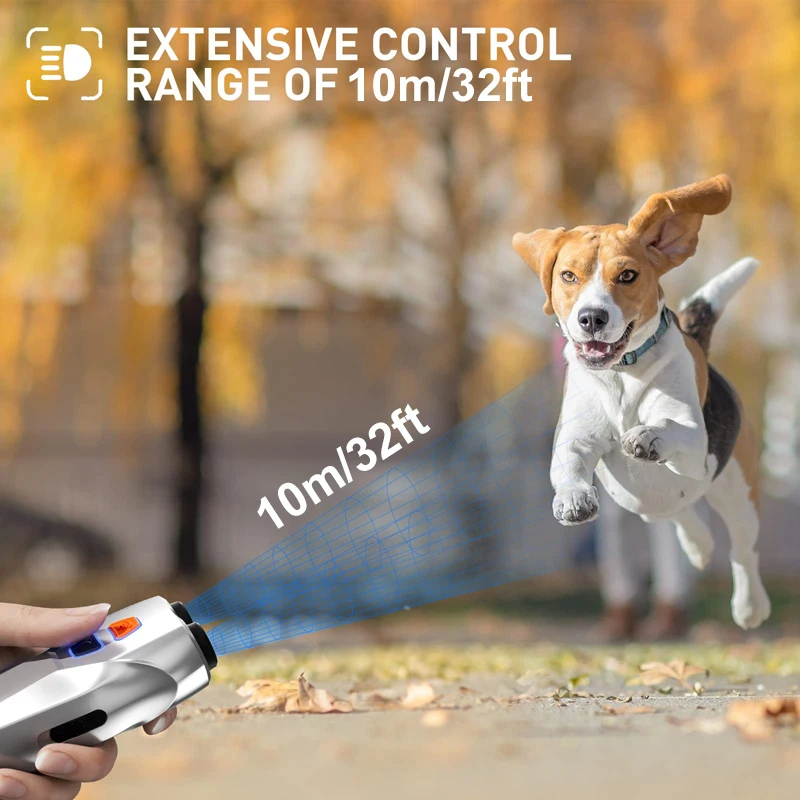 Benepaw Ultrasonic Dog Repeller LED Flashlight Dual Sensor Anti Barking Device Training Deterrent Modes USB Rechargeable