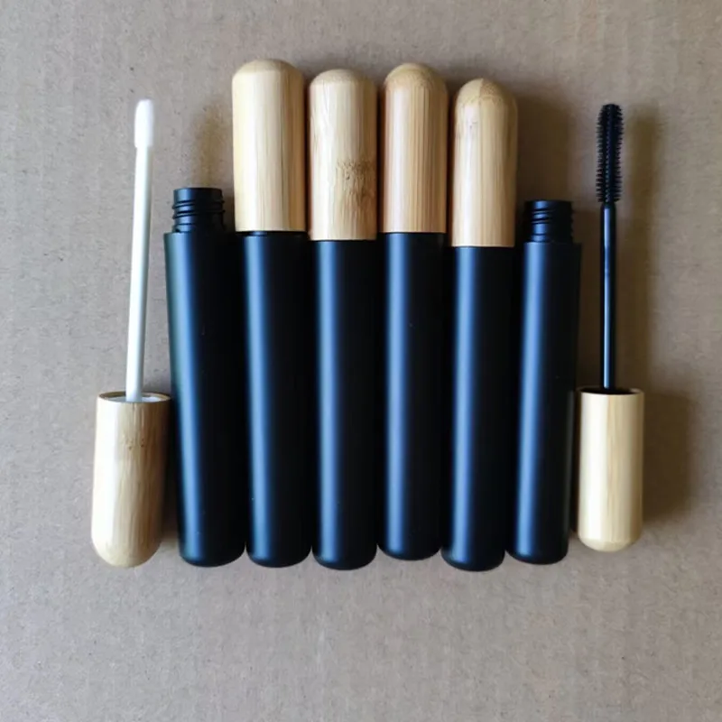 

6ml Black Mascara Tube Empty Cosmetic Container Eyelash Tube Lip Gloss Lipstick Tube Refillable Bottle Bamboo Cap