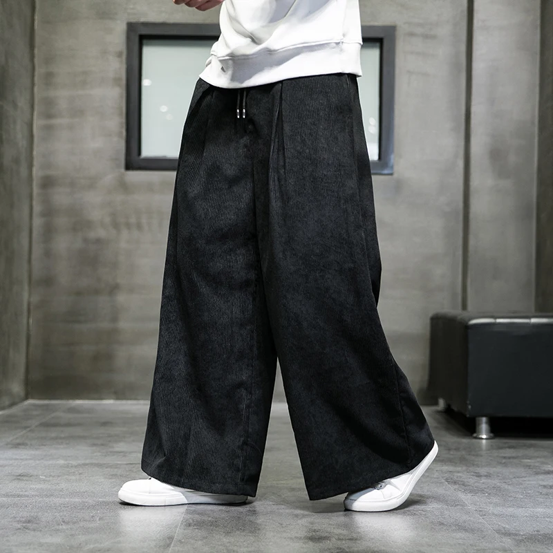 Solid Color Men Wide Leg Pants Oversized Vintage Men Clothing Loose Corduroy Casual Pants Male Japanese Harajuku Trousers