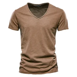 Premium 100% Cotton Men's V - Neck Fashion Slim Fit T - Shirt - XXXL (BROWN)