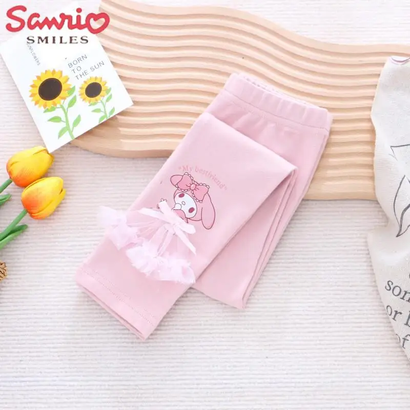 

New Sanrio Pants Girls' Kawaii Kuromi Cinnamoroll Mymelody Leggings Autumn Children's Lace Pants Student Outwear Fit Pants 2023