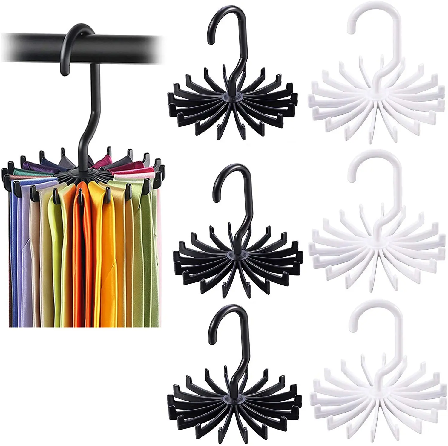 1pcs 360° Rotating Neck Ties Holder Space Saving Plastic 20 Hooks Neck Tie Hanger Multifunction