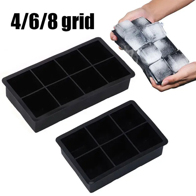 4/6/8 Grid Big Ice Tray Mold DIY Ice Maker Cube Tray Box Large Food Grade Silicone Cube Square Mold