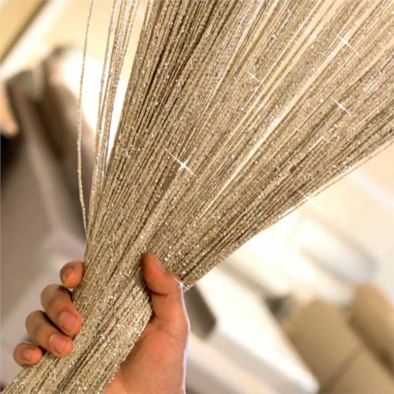 Glitter Door String Curtain Silver Ribbon Shiny Tassel Flash Line Curtain Valance for Window Room Home Decoration 100X200CM