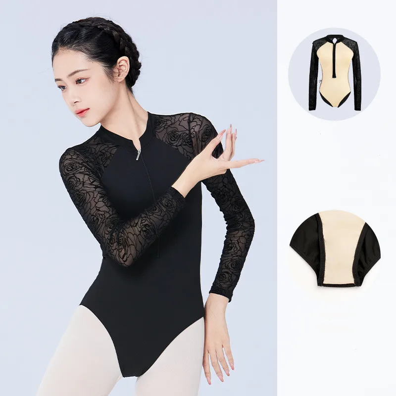 Turtleneck Ballet Leotards For Women Dance Wear Black Lace Hollow