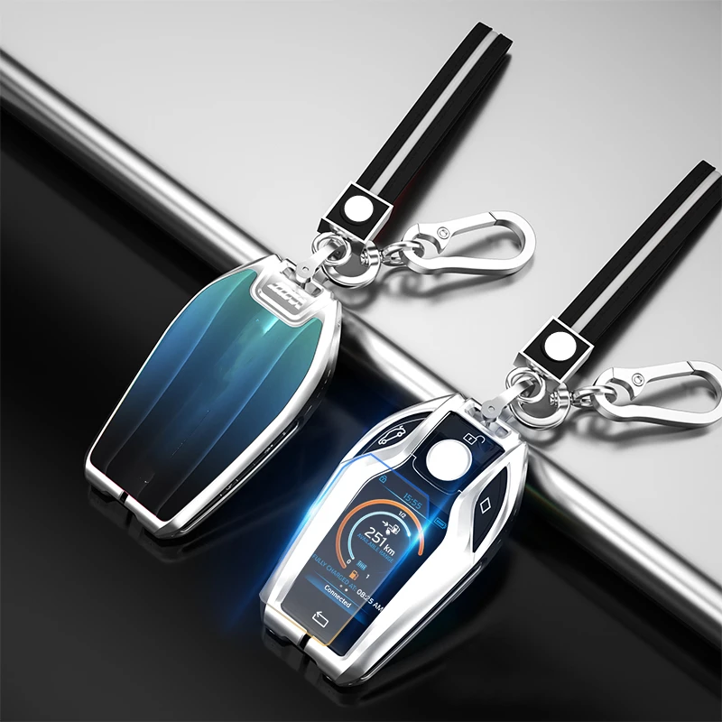 

Glass Metal Car Key Case LCD Smart Remote Cover LED Display Shell For BMW X5 X7 5 7 Series G11 G12 G30 G31 G01 G02 M760Li M5 M8