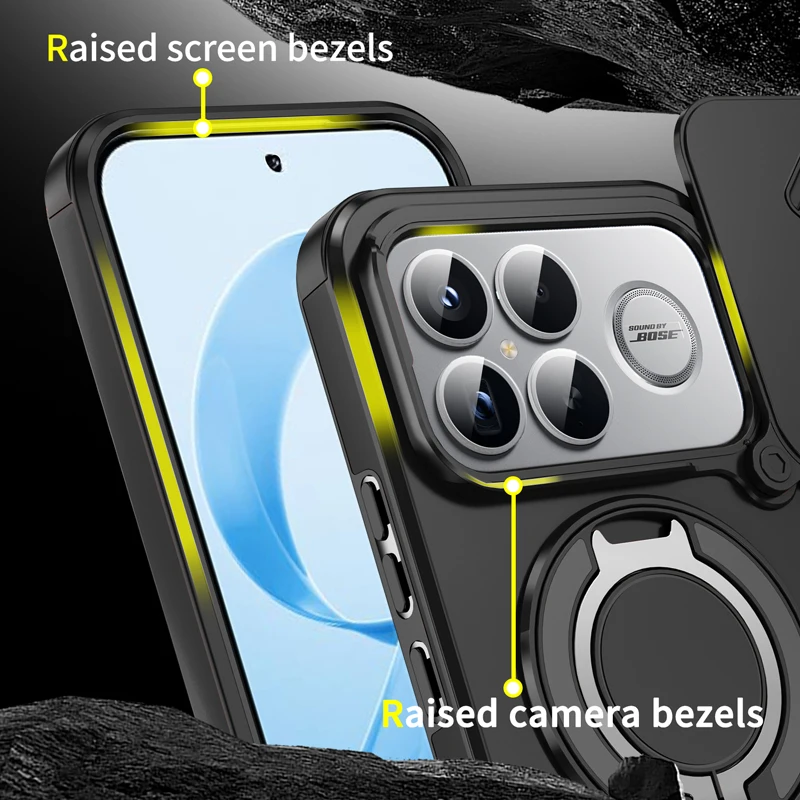 Magnetic PC + TPU Drop-Proof Rotatable Ring Stand Slide Camera Phone Case Cover