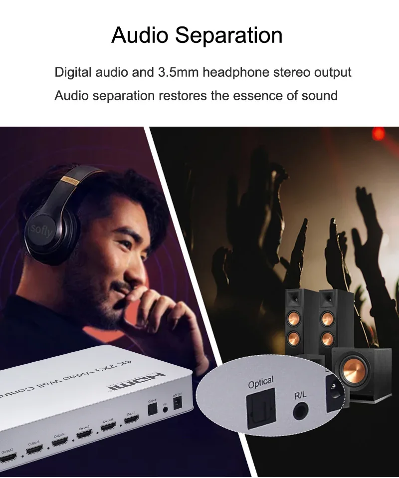 4K 2x3 6화면 스플라이싱 프로세서 2x2 TV 월 컨트롤러 HDMI 비디오 월 TV 스플라이서 박스 USB U 디스크 플레이어 마우스 키보드 지원