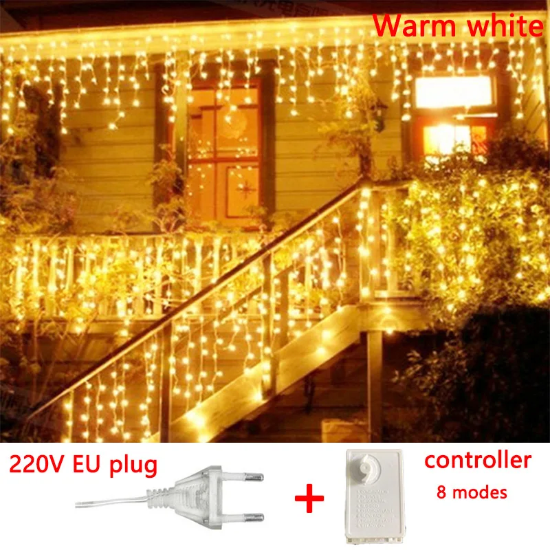 

4M EU Plug Christmas LED Curtain Icicle String Lights Holiday Lighting Droop 0.4-0.6m Garden Outdoor Party Street Decorative