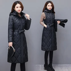 Winter Jacket Women Lightweight Down Cotton Jacket New Long Sleeved Detachable Mid Long Parkas Warm Female Winter Coat Outerwear