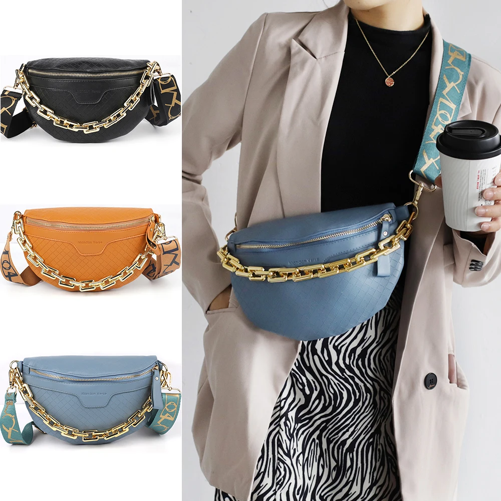 Thick Chain Women Fanny Pack Luxury Leather Waist Bag Shoulder Crossbody  Chest Bags Fashion Brand Handbags Female Belt Bag