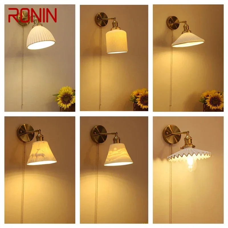 

RONIN Nordic Brass Wall Lamp Indoor Living Room Bedroom Bedside Lamp Modern Hotel Corridor Hallway Wall Lamp