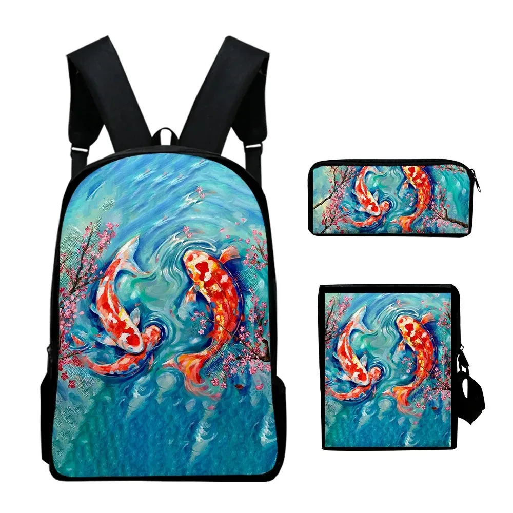 3d print backpack for school, 3-piece set, backpack, laptop bag, backpack, shoulder bag, case, harajuku, popular, cool, koi, car
