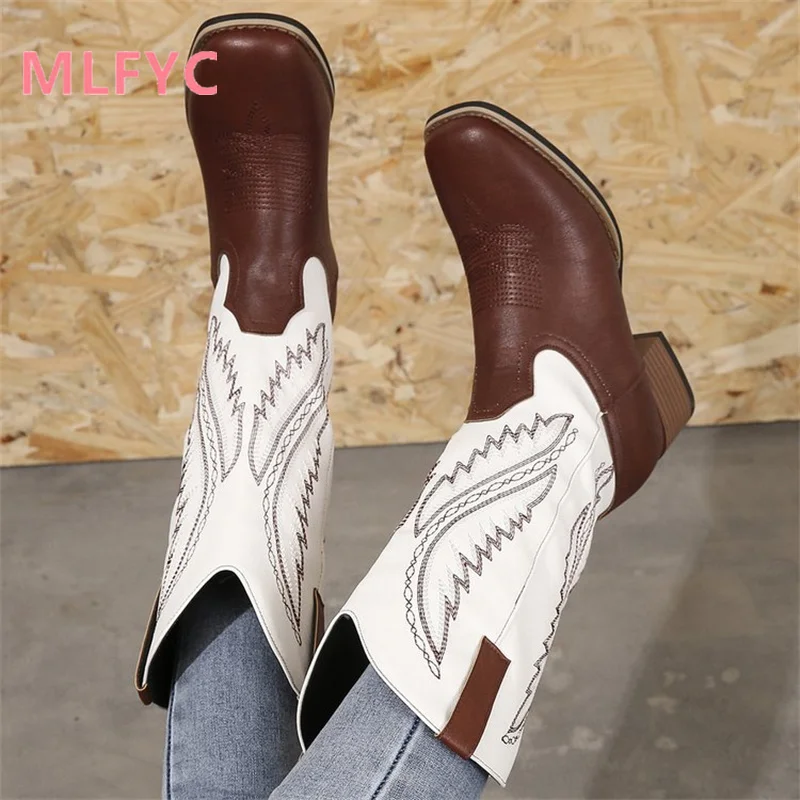 Women's Thick Sole Thick Heel Long Boots ladies Soft Sole Lightweight Comfortable Mid length Boots Retro Ethnic Style Boots