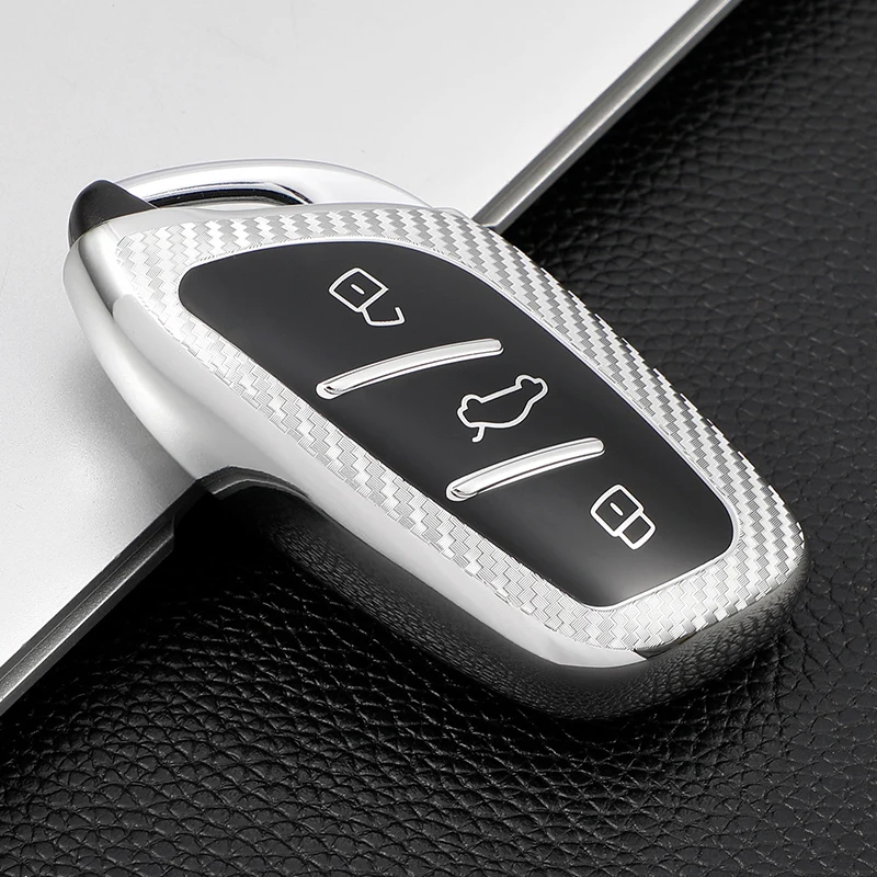 Sleek Carbon Fiber Key Cover Case with Keychain Holder