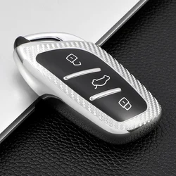 Sleek Carbon Fiber Key Cover Case with Keychain Holder (Silver Key Case)