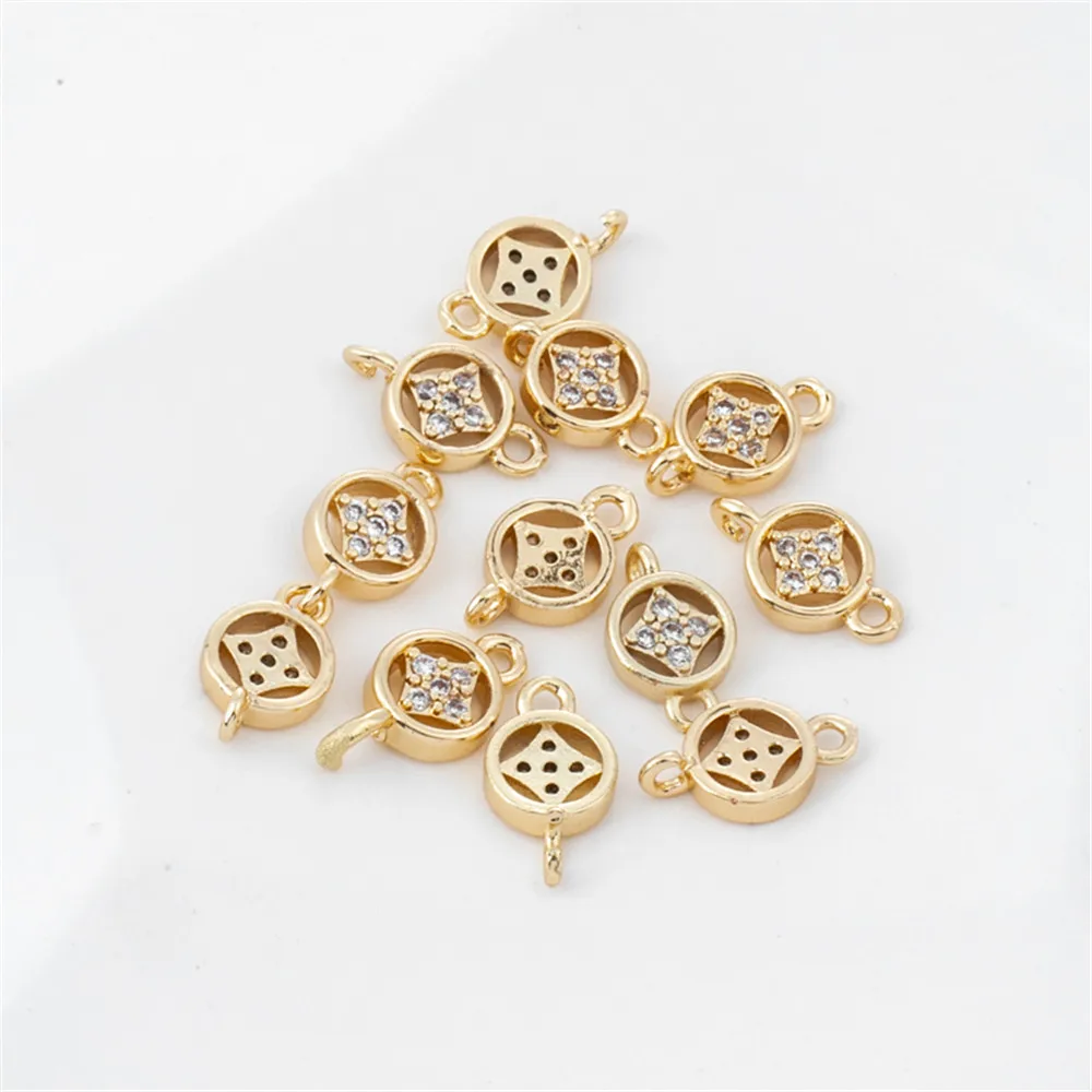 

14k gold package inlaid with zircon coins double hanging 6mm link bracelet necklace diy earrings accessories