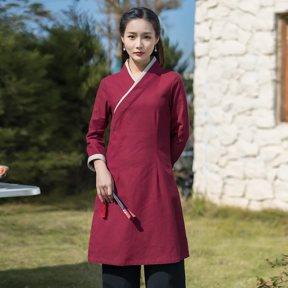 Ropa china para mujer, Hanfu de lino, blusa Zen de té Tang, camisa para mujer, Cheongsam modernas orientales, vestido, 2023 - AliExpress