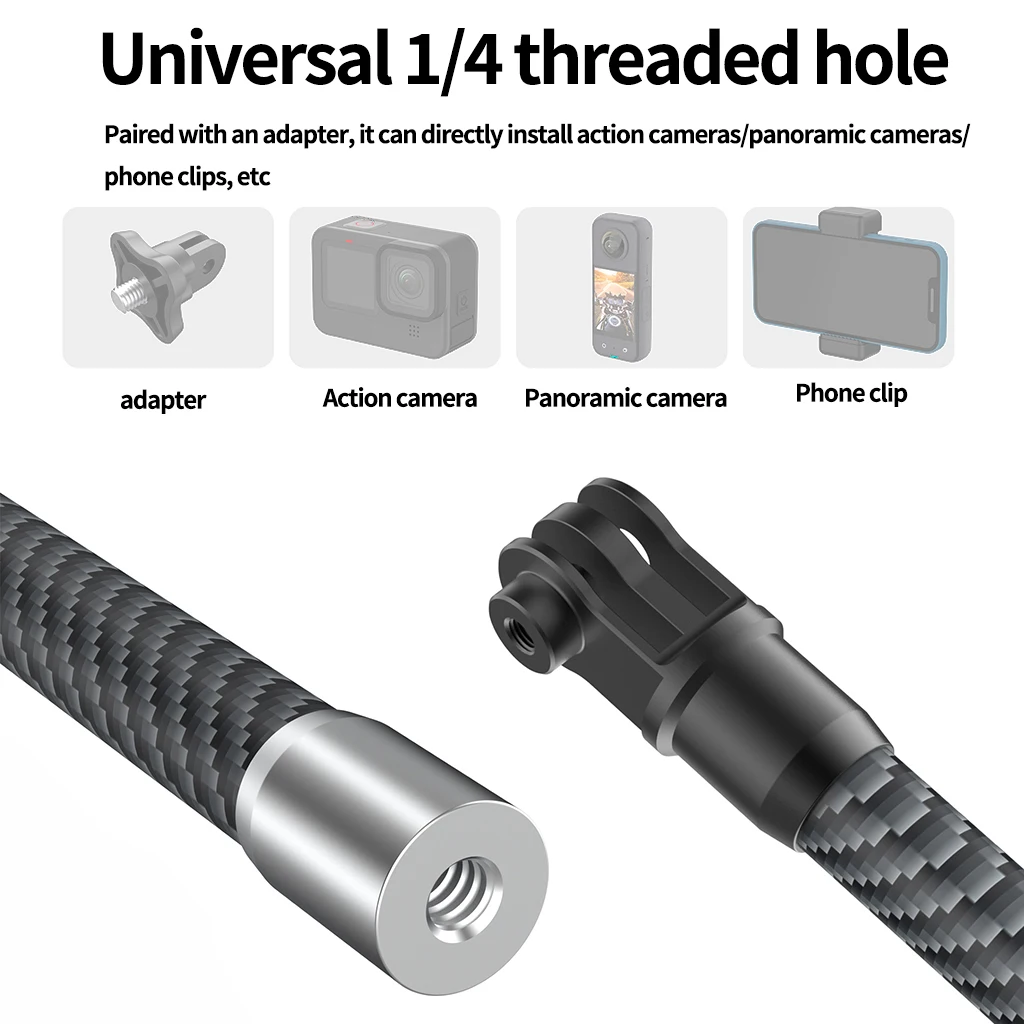 Carbon Fiber Extension Pole Rod 1/4 Screw Self Stick Monopod Bar for Gopro 13 12