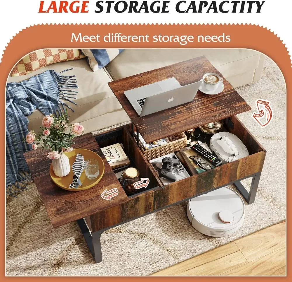 Lift Top Coffee Table for Living Room,Modern Wood Coffee Table with Storage,Hidden Compartment and Drawer for Apartment,Home, 3