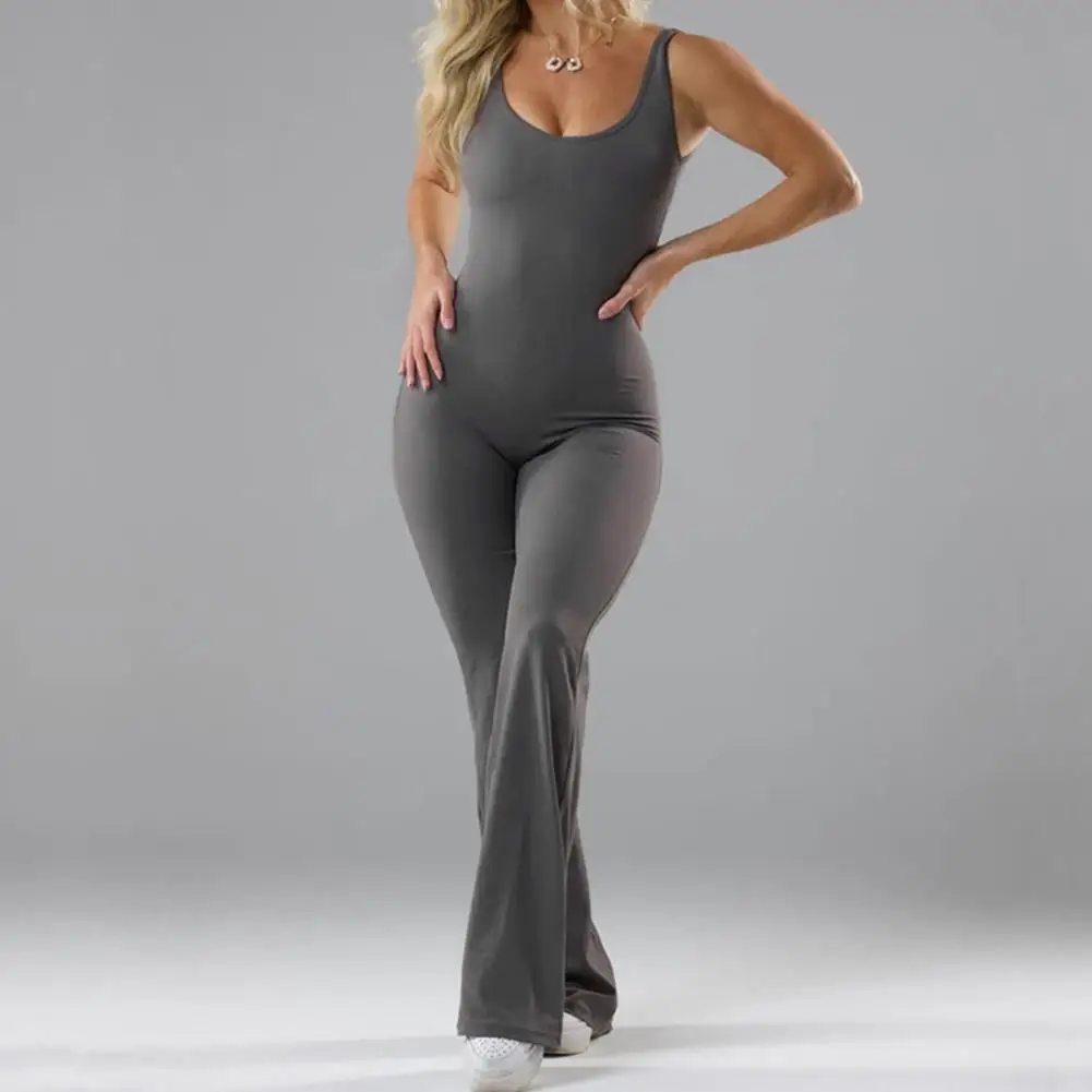 

Wide Leg Flared Jumpsuit Butt Lifting Yoga Jumpsuit Breathable Yoga Jumpsuit with Flared Hem Sweat Absorption for Women Slim Fit