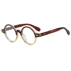 Vintage Unisex Round Anti - Blue Light Glasses - Fashionable Retro Eyewear (Brown Champagne)