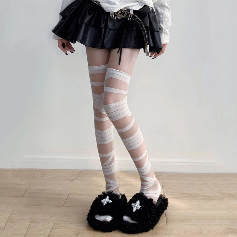 Lolita Stocking Spicy Girl Black White Bandage Knee Socks Sexy Women\'s Socks Hot Selling Ultrathin JK Loose Socks