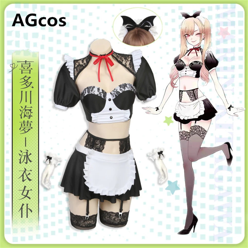 

AGCOS Anime My Dress-Up Darling Kitagawa Marin Maid Bikini Cosplay Costume Woman Underwear Swimwear Suits Sexy Cosplay