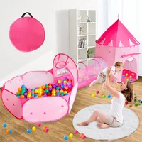 3 In 1 Kid Tent House Play Toy Tunnel Crawling Playhouse Castle Portable Children Ocean Ball Pool Pit Baby Folded Indoor Outdoor 2
