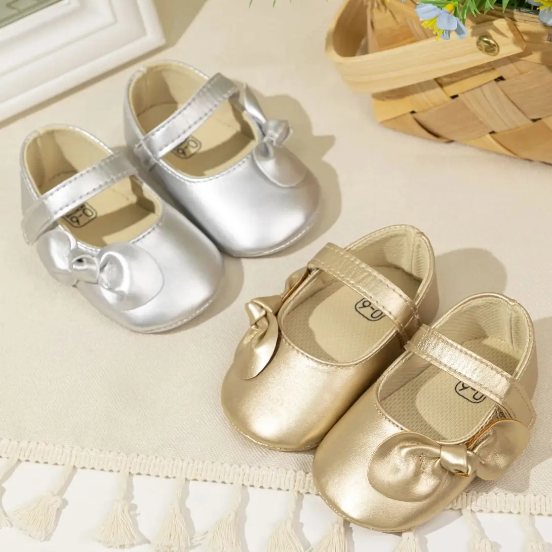 KIDSUN Baby Girl Shoes Bowknot Flats PU Leather Wedding Party Princess Shoes Soft Soles Non-Slip Toddler Crib Shoes