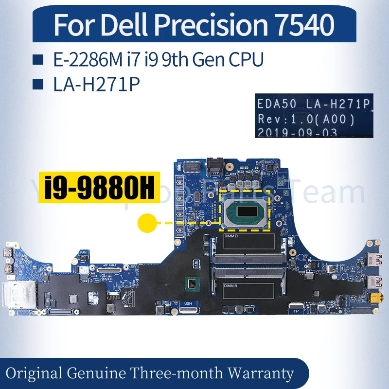

LA-H271P For Dell Precision 7540 Laptop Mainboard 0GRT7C 02H58H 011M3F 042T5V 0JYKVG E-2286M i7 i9 9th Gen CPU Motherboard