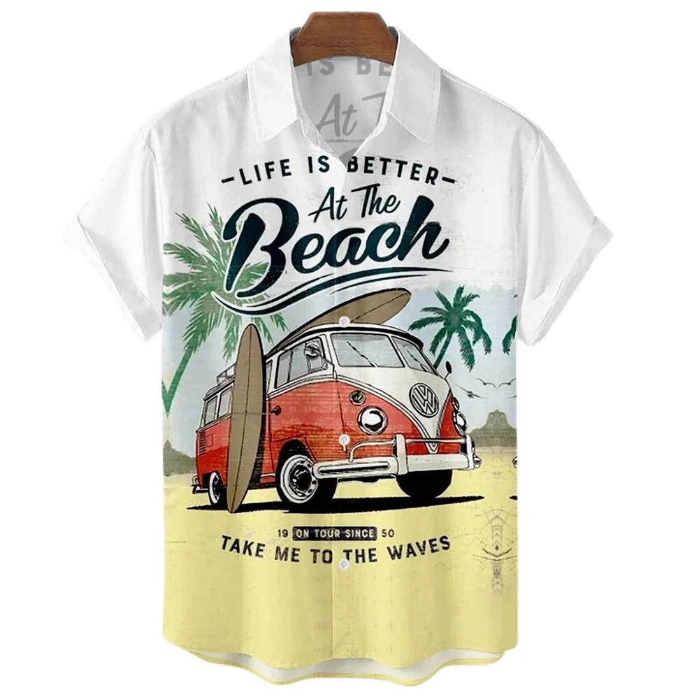 

Camisa de cuello de manga corta para hombre, Camisa de playa de arena suelta, playa de Hawai, yardas grandes, Floral, informal