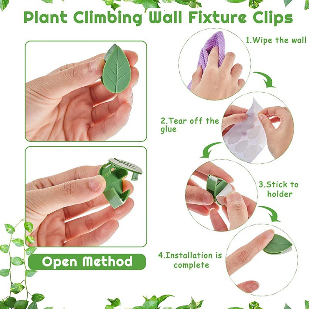 10Pcs Plant Wall Rattan Clamp Self-Adhesive Invisible Support Vines Hook Green Leaf Fixing Snaps Garden Yards Decorations