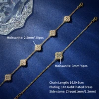 Bracelet trèfle à quatre feuilles porte-bonheur pour femme, en moissanite D-Color VVS1 certifiée Rrjzz, imitation diamant de laboratoire, coupe ronde 2