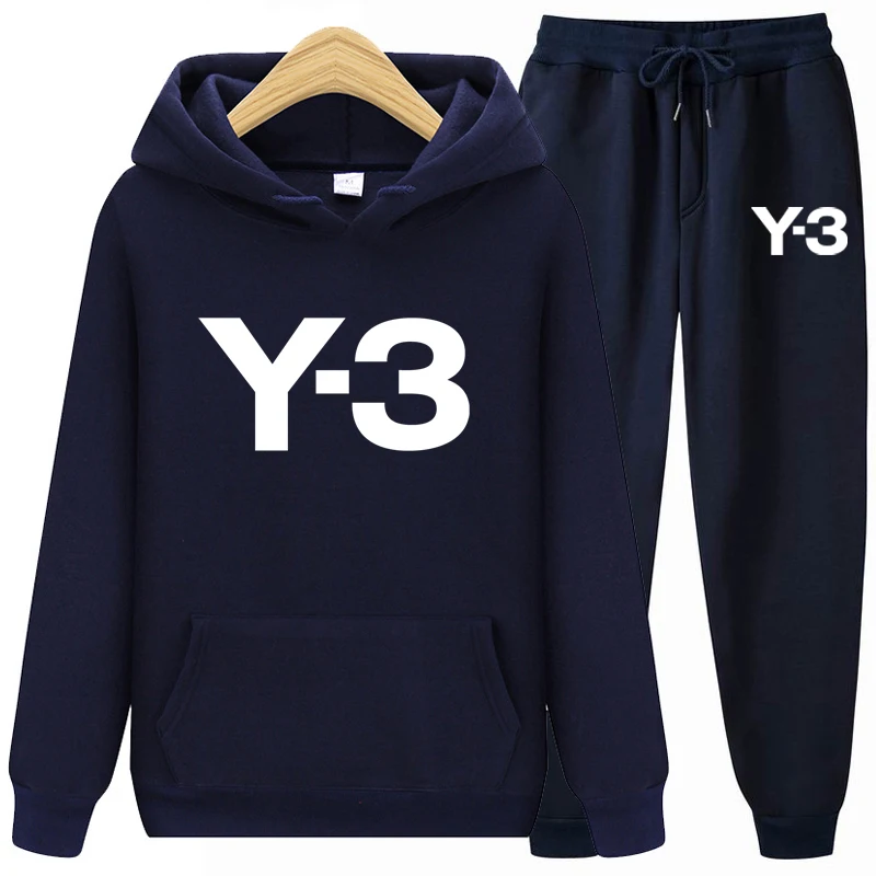 Fashion Personality Print Y3 Fleece Leisure Sports Set Autumn and Winter New Hoodie Set Men's Youth Sports Sweater Two Piece Set