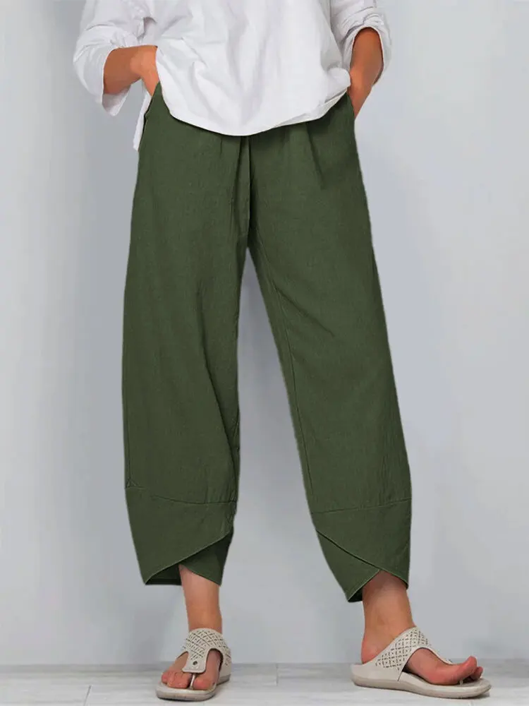 Women Summer Solid Color Wide Leg Pants