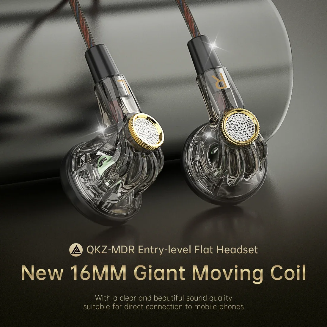 Original QKZ MDR Flat-Head Headphones 16MM Large Moving Coil HIFI Bass Music Wired Earphones L-Bending 3.5MM AUX Fancier Headset
