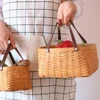 Woven Picnic Basket Multipurpose Totes Gifts Baskets Bamboo Chip Storage Basket With Handle Food Sundry Container Organizer 2
