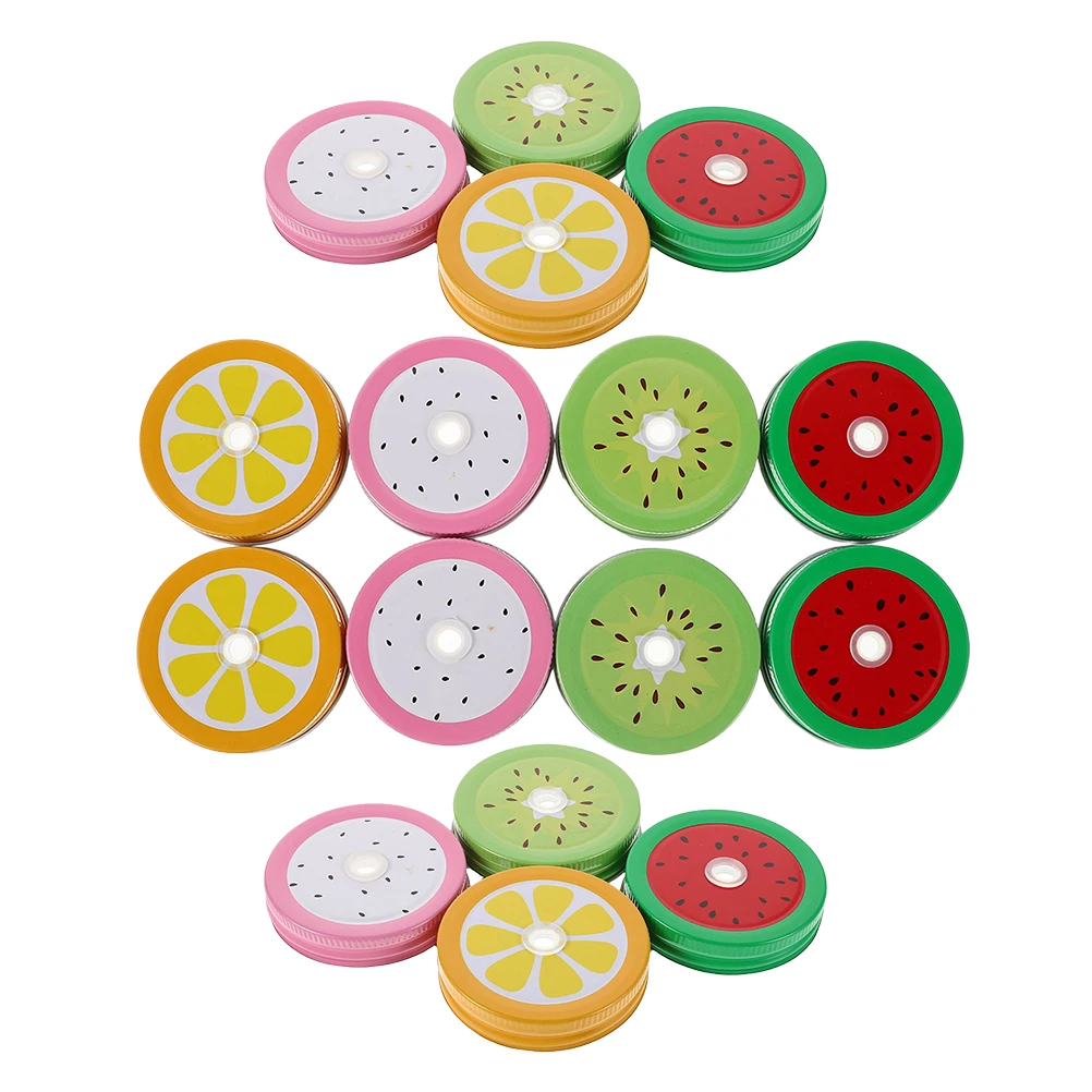 16pcs Mason Jar Lids With Straw Hole Metal Reusable Leak-Proof Regular Mouth Replacement Covers For Storage Canning Yogurt Jar 5