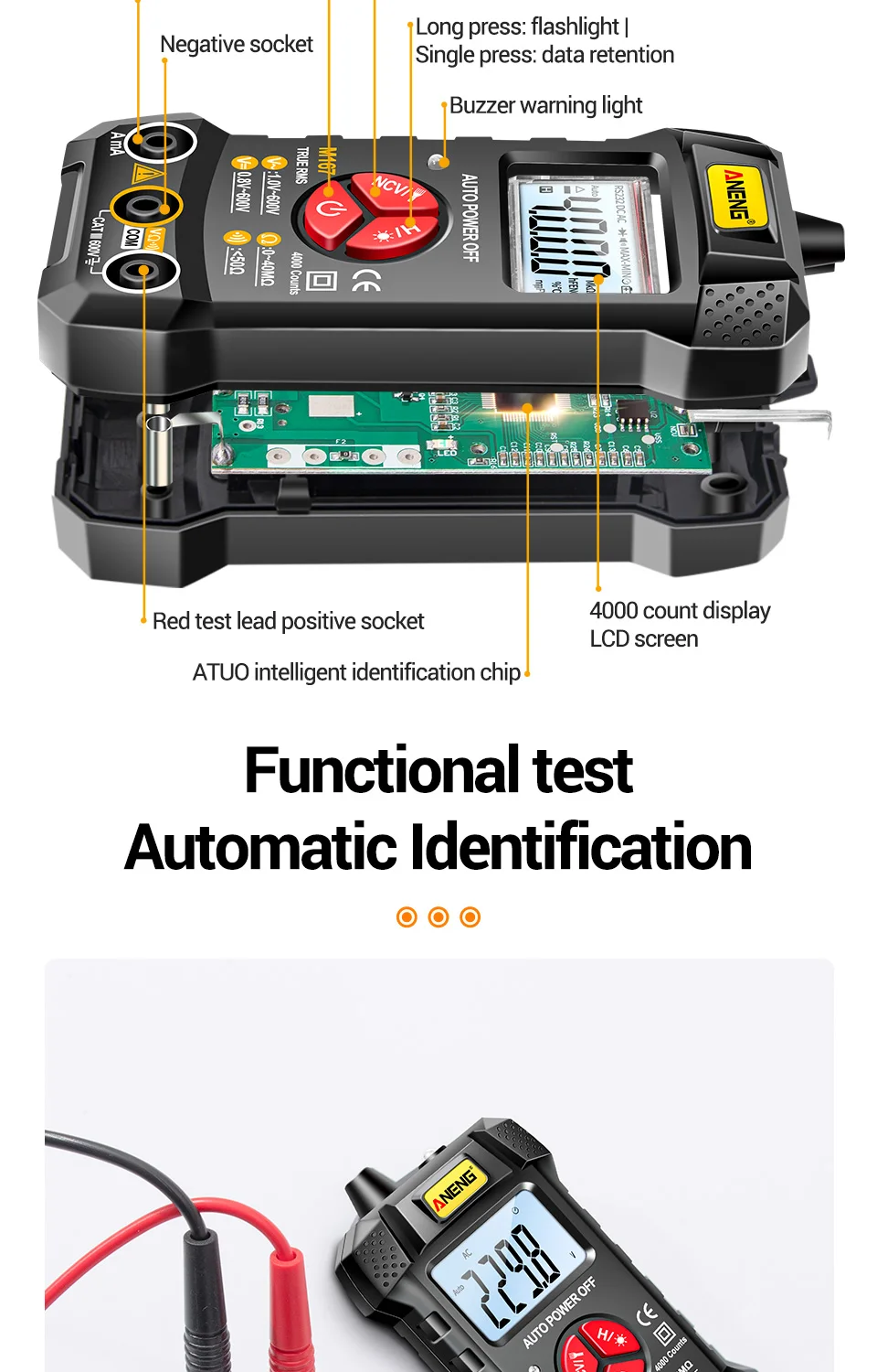 Description Picture 5 of itemANENG M167 Digital Mini Multimeter Profesional 4000 Counts AC/DC Electrical Instruments Tester Auto Range Meter Multimetro Tool