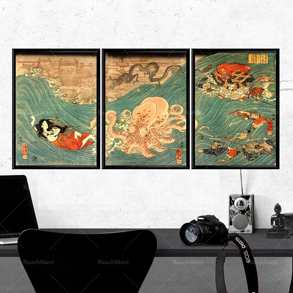Japanese triptych Japanese horror prints Japanese war posters Old Japanese wall posters Japanese painting wall art