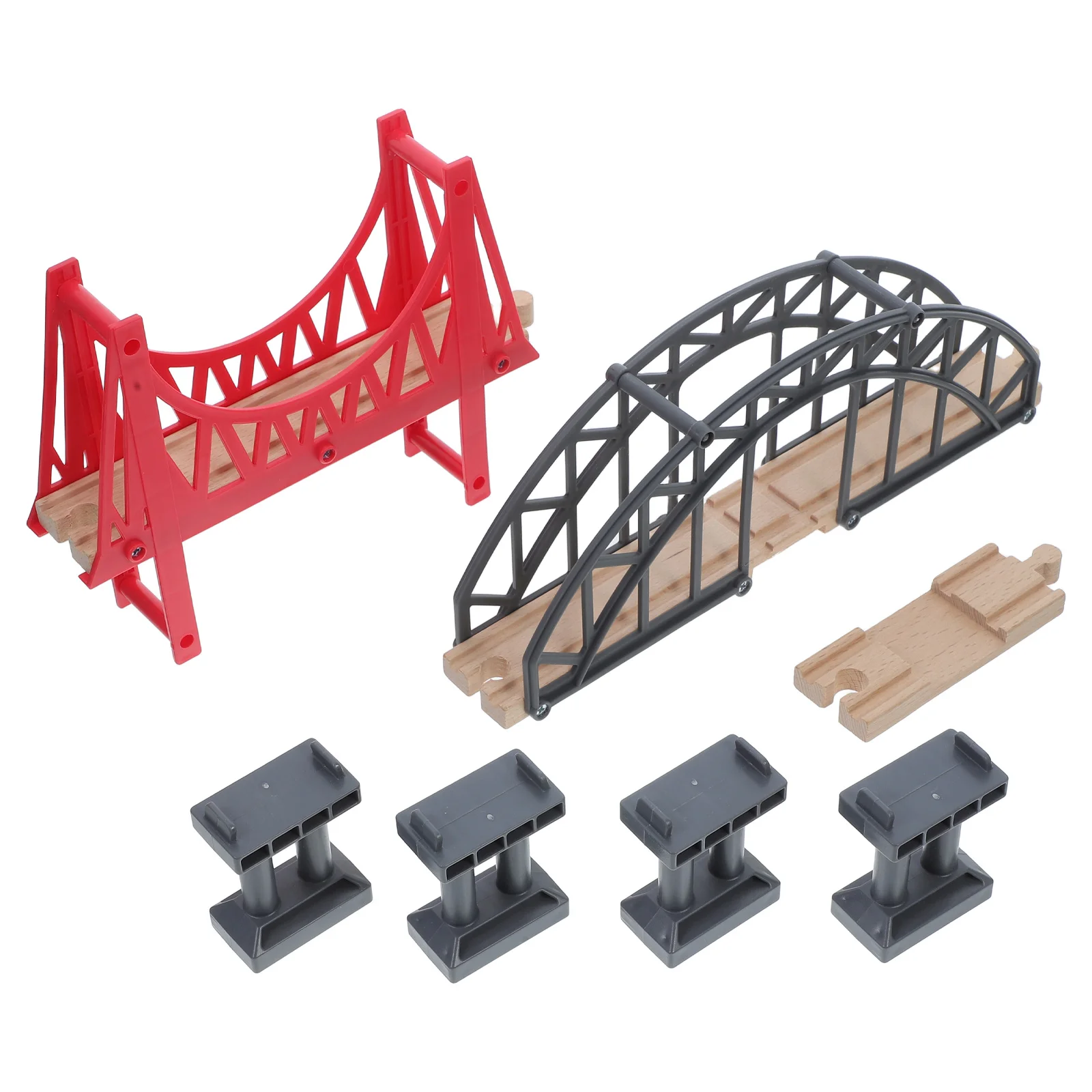 2pcs Wooden Train Track Bridge Building Kit Toy Accessories Craftsmanship Educational Value Family Bonding Creativity