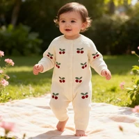 New Infant Baby Girls Boys Knitted Jumpsuit Toddler Baby Girl Boys Romper Cherry Embroidery Knitting Romper Children Clothes