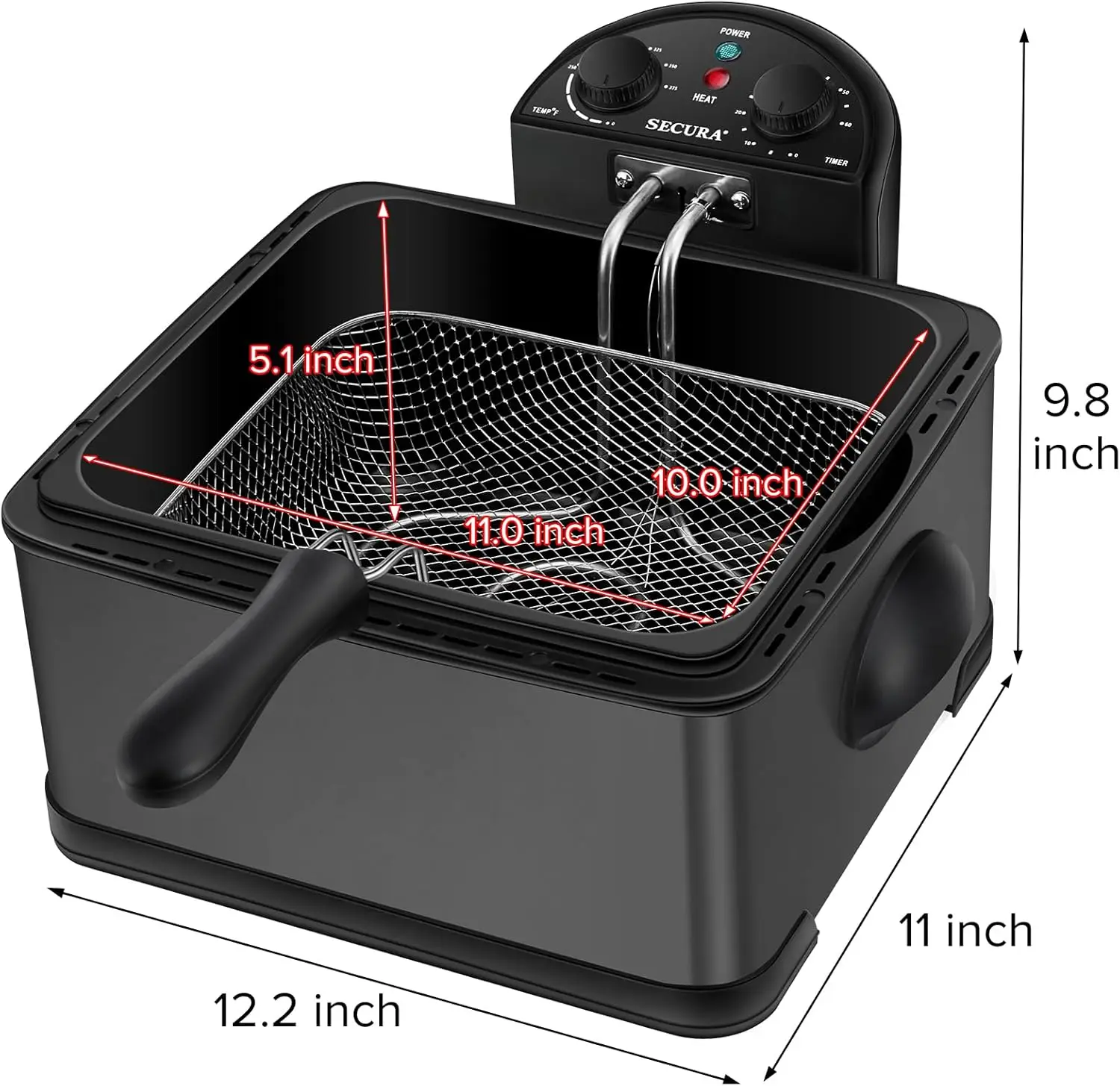 1700-Watt Stainless-Steel Triple Basket Electric Deep Fryer with Timer Free Extra Odor Filter, 4L/17-Cup, Black 2