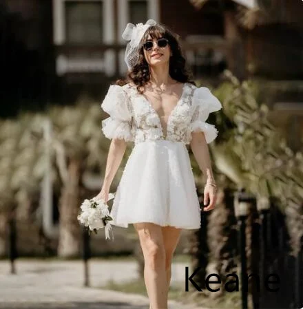 

White Ivory Cocktail Dresses Deep V neck Lace Flowers Beads Illusion Elegant Mermaid Short Party Dress Homecoming Dresses