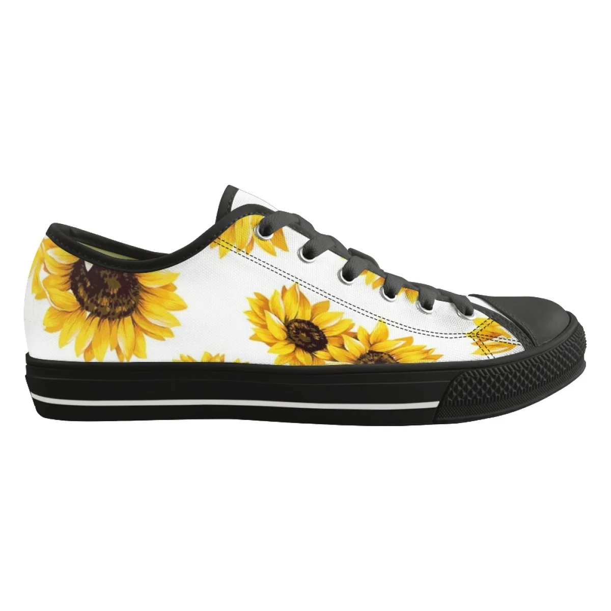 Sneakers for Woman Beautiful Yellow Flower Sunflower Low Top White & Black Canvas Shoes Designer Lady Shoes Zapatos Para Mujeres